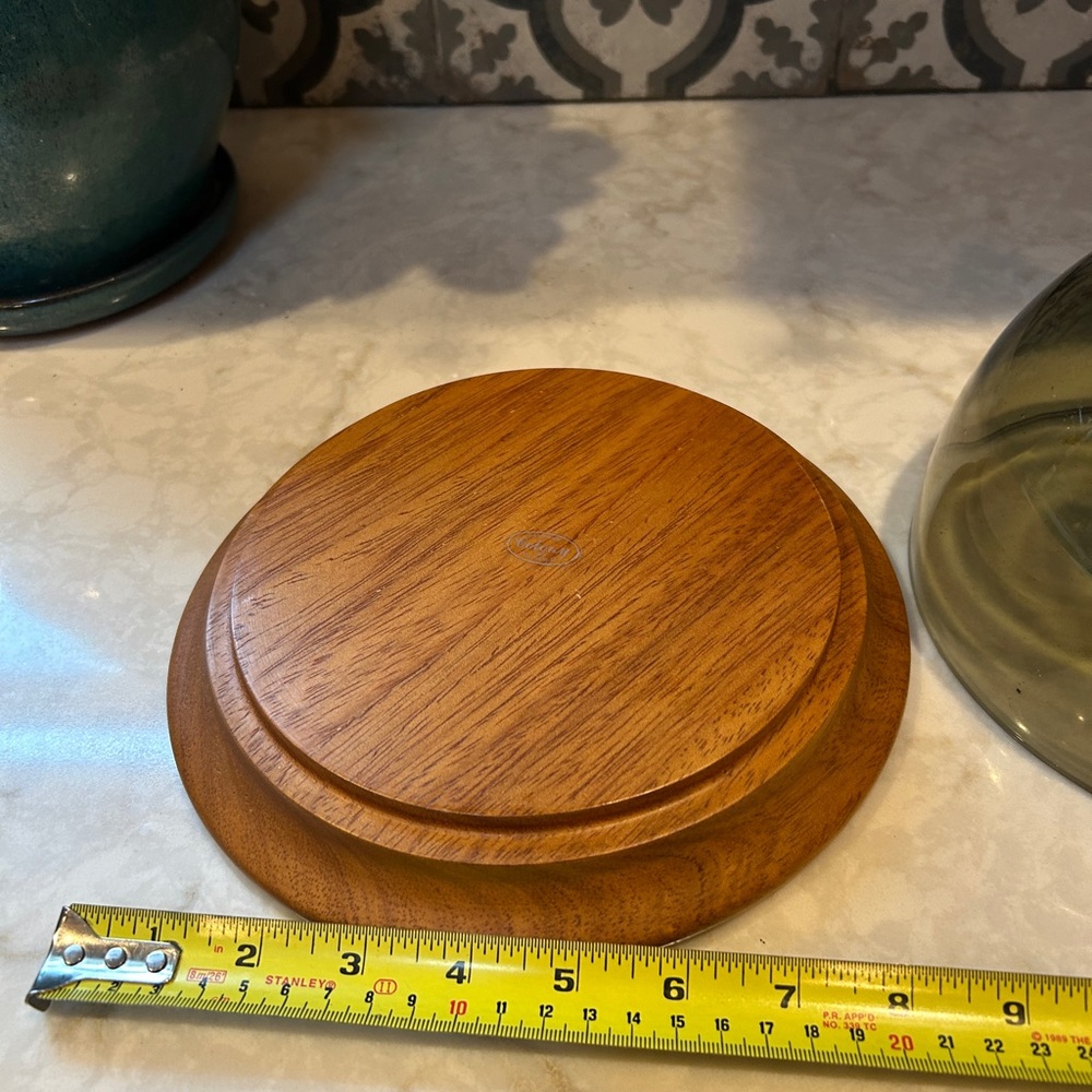 Mid-Century Modern Smoky Glass Dome Cloche with Wooden Base-EUC - Picture 6 of 9
